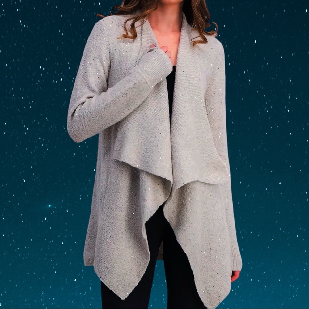 Magnolia Grace Women’s Lima Sequin Draped Front Cardigan Size S (4/6) Silver